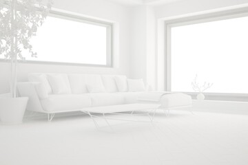 modern white room interior design. 3D illustration