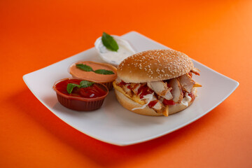 Chicken Sandwich. Restaurant, food.