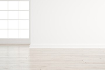 modern room with big white windows interior design. 3D illustration