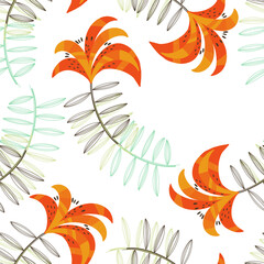 Seamless vector pattern with lilies on white. Floral background.