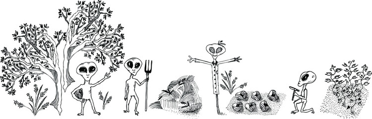 Alien gardening vector sketches set © Ludmila