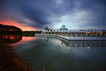 Reflection of An Nur mosque, Seri Iskandar Perak at sunset