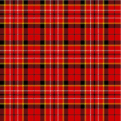 Plaid (tartan) seamless pattern. Red, black, yellow and white stripes. Scottish, lumberjack and hipster fashion style.