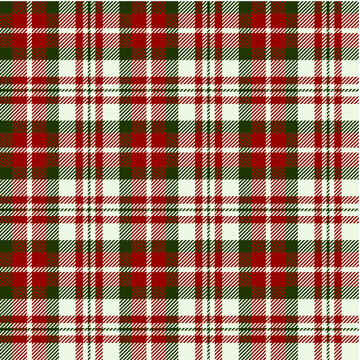 Plaid (tartan) seamless pattern. Red, green and white stripes. Scottish, lumberjack and hipster fashion style.