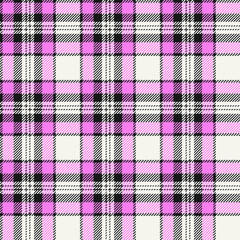 Plaid (tartan) seamless pattern. Pink, black and white stripes. Scottish, lumberjack and hipster fashion style.
