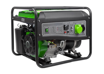 Gasoline hand-cart mounted engine-generator side view isolated on white background
