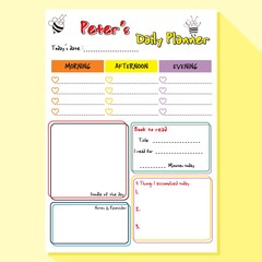 Kids daily planner page