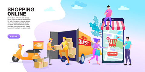 Obraz premium delivery on mobile phone with social network