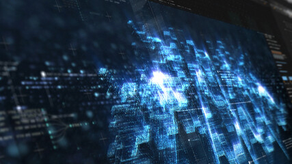 Futuristic digital generated motion abstract matrix cyber environment big data analytic artificial intelligent simulation for digital background