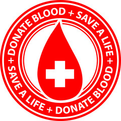 Donate blood stamp. Drop of blood in the middle.