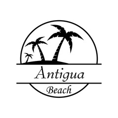 Símbolo destino de vacaciones. Icono plano texto Antigua Beach en círculo en color negro