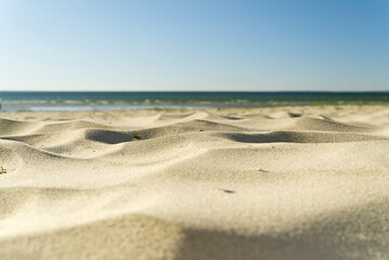 Fototapeta na wymiar Baltic sea beach. Sea on the sandy beach. Sandy beach in Estonia.