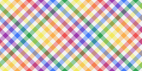 rainbow lgbt colors on white diagonal tartan style fabric texture repeatable pattern editable vector illustration