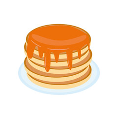 pancake with maple syrup, honey on a plate in vector flat style, single element for design. food, american dessert