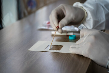 COVID 19 test on desk surface