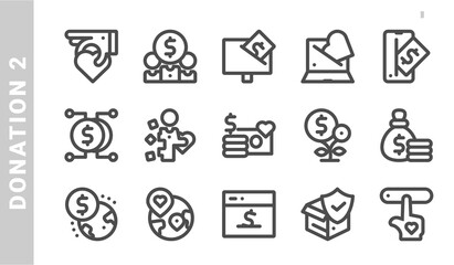 donation 2 icon set. Outline Style. each made in 64x64 pixel