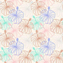 Hibiscus flower seamless pattern. Tropical hawaiian floral seamless pattern.