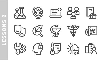 lessons 2 icon set. Outline Style. each made in 64x64 pixel