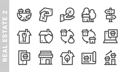 real estate 2 icon set. Outline Style. each made in 64x64 pixel