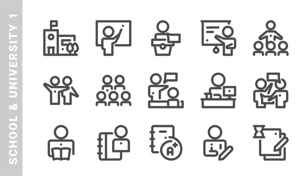 school & University 1 icon set. Outline Style. each made in 64x64 pixel