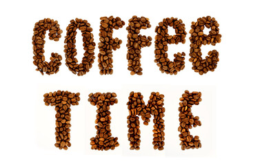 Word made from coffee beans, isolated