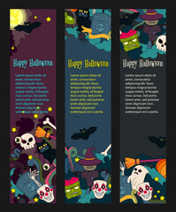 Happy Halloween hand drawn doodle style vector web banner for Halloween party.