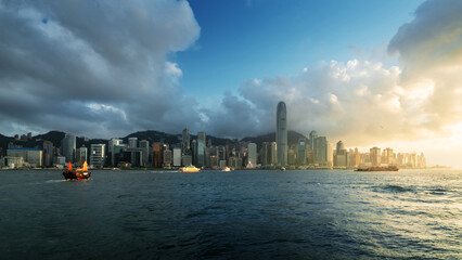 Hong Kong harbour in sunset time
