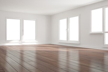 moderm empty room with big white windows interior design. 3D illustration