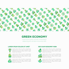 Green economy concept with thin line icons: financial growth, green city, zero waste, circular economy, green politics, global consumption. Vector illustration for environmental issues.