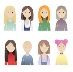 Vector flat design colorful different people set of icons for web avatars, isolated on white background
