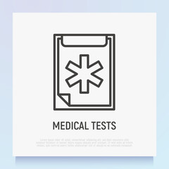Medical test thin line icon. Clipboard with sheet of paper. Medical insurance. Vector illustration.