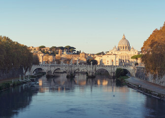Fototapeta na wymiar St. Peter's Basilica, Sant Angelo Bridge, Vatican, Rome, Italy