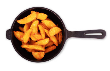 potatoes fried in a pan, rustic style, horizontal view from above