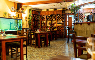 Interior of cozy classic Italian restaurant