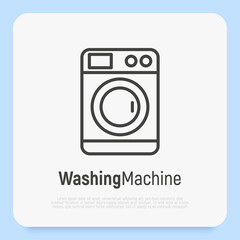 Washing machine thin line icon. Vector illustration for laundry or plumbering logo.