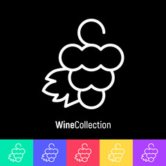Logotype for wine and wine making. bunch of grapes with leaf. Thin line icon. Vector illustration.