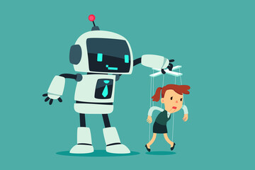 robot controlling puppet businesswoman