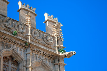 Fototapeta na wymiar stone gargoyle at the castle , details of Gothic architecture