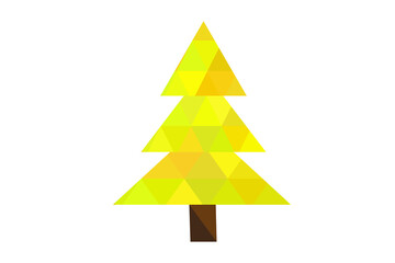 Yellow low polygon style christmas tree vector illustration consisting of triangles.