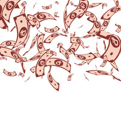 Russian ruble notes falling. Random RUB bills on w