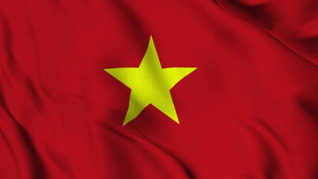 VIETNAM national flag waving with fabric texture fluttering in wind in a seamless loop in smooth slowmotion animation background