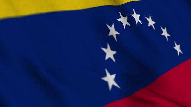 Venezuela national flag waving with fabric texture fluttering in wind in a seamless loop in smooth slowmotion animation background