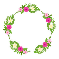 Tropical floral wreath frame vector isolated 