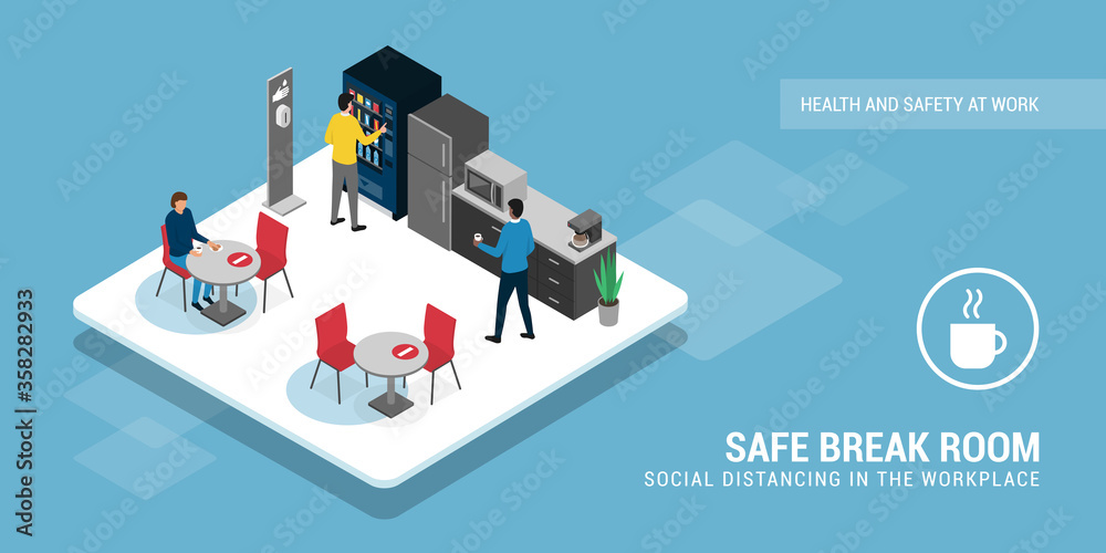 Wall mural safe break room and social distancing