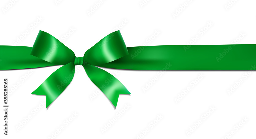 Wall mural shiny green ribbon bow isolated on white background with copy space. for using special days.