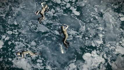 Aerial view of dead soldiers trapped in lake ice, 4k
