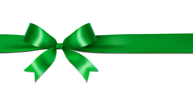 Shiny green ribbon bow isolated on white background with copy space. For using special days.