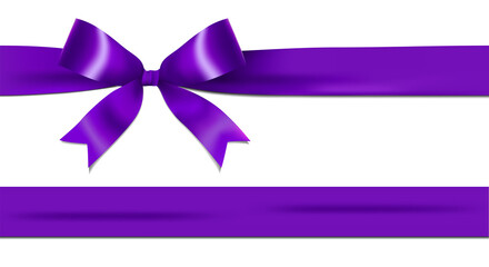 Shiny purple ribbon bow isolated on white background with copy space. For using special days. 