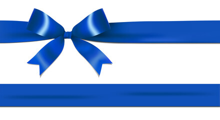 Shiny dark, navy blue ribbon bow isolated on white background with copy space. For using special days. 