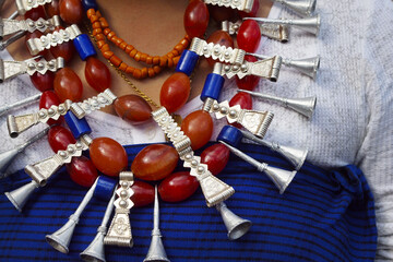 detail of necklace from naga costume, during hornbill festival in kohima -nagalang-india © MICHEL